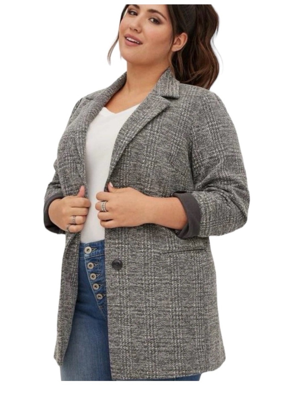 torrid Grey Plaid Blazer Jacket